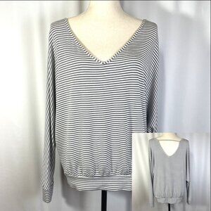 Eberjey French Terry Top Striped White Gray Dolman Long Sleeves Size L